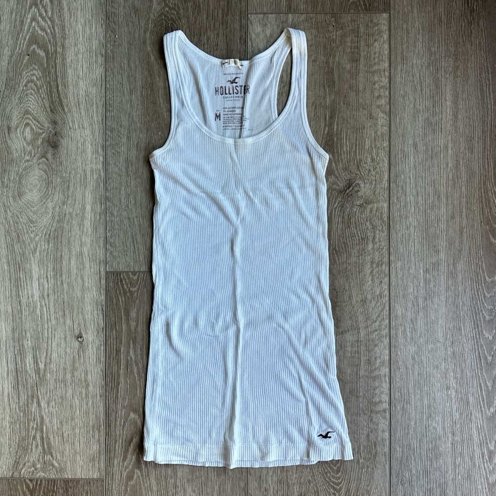 Hollister White Fitted Ribbed Tank Top